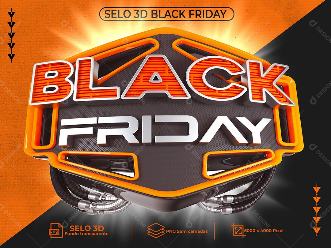 Black Friday Selo 3D para Composição PNG Transparente Sem Fundo