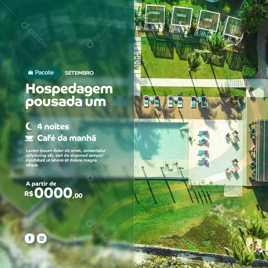 Hotel Hospedagem Pousadas Pacotes Faça Sua Reserva Social Media PSD Editável