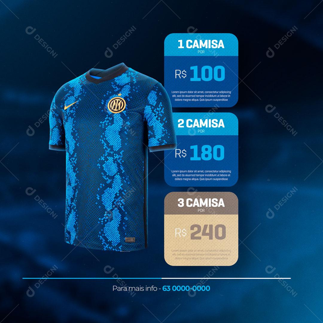 Post Camisas de Times de Futebol Inter de Milão Social Media PSD Editável