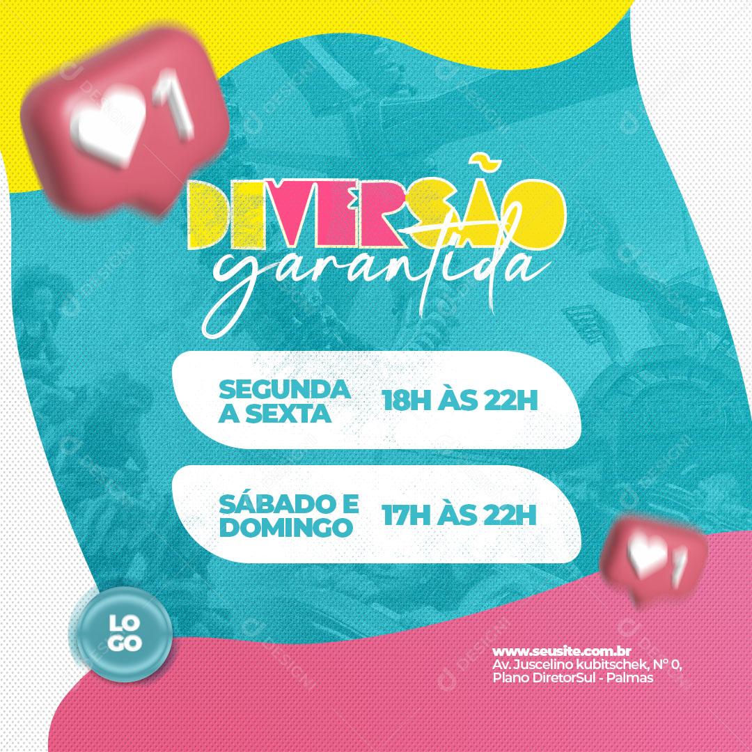 Parque de Diversões Diversão Garantida Horários Social Media PSD Editável