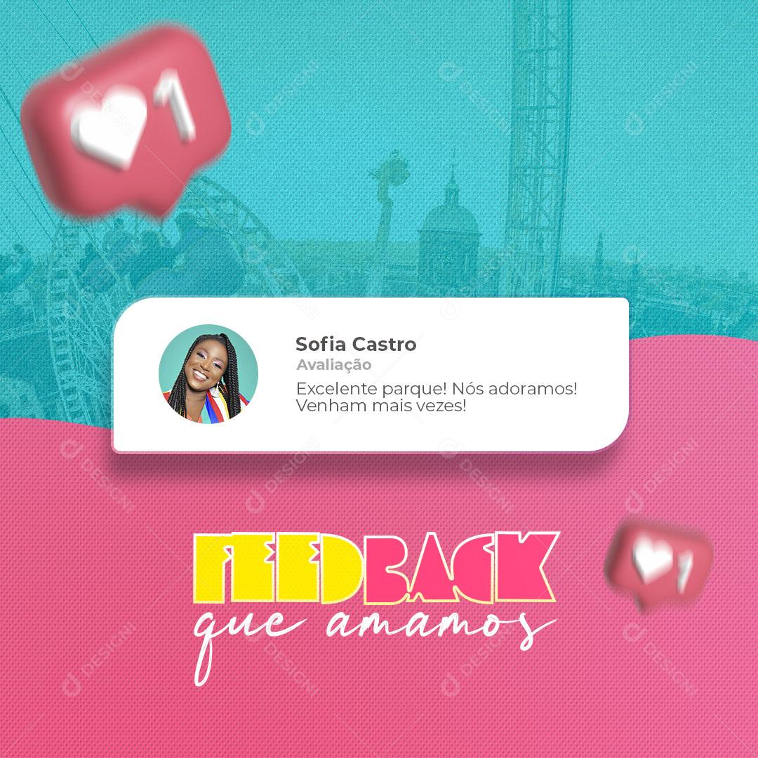 Parque de Diversões Feedback que Amamos Social Media PSD Editável