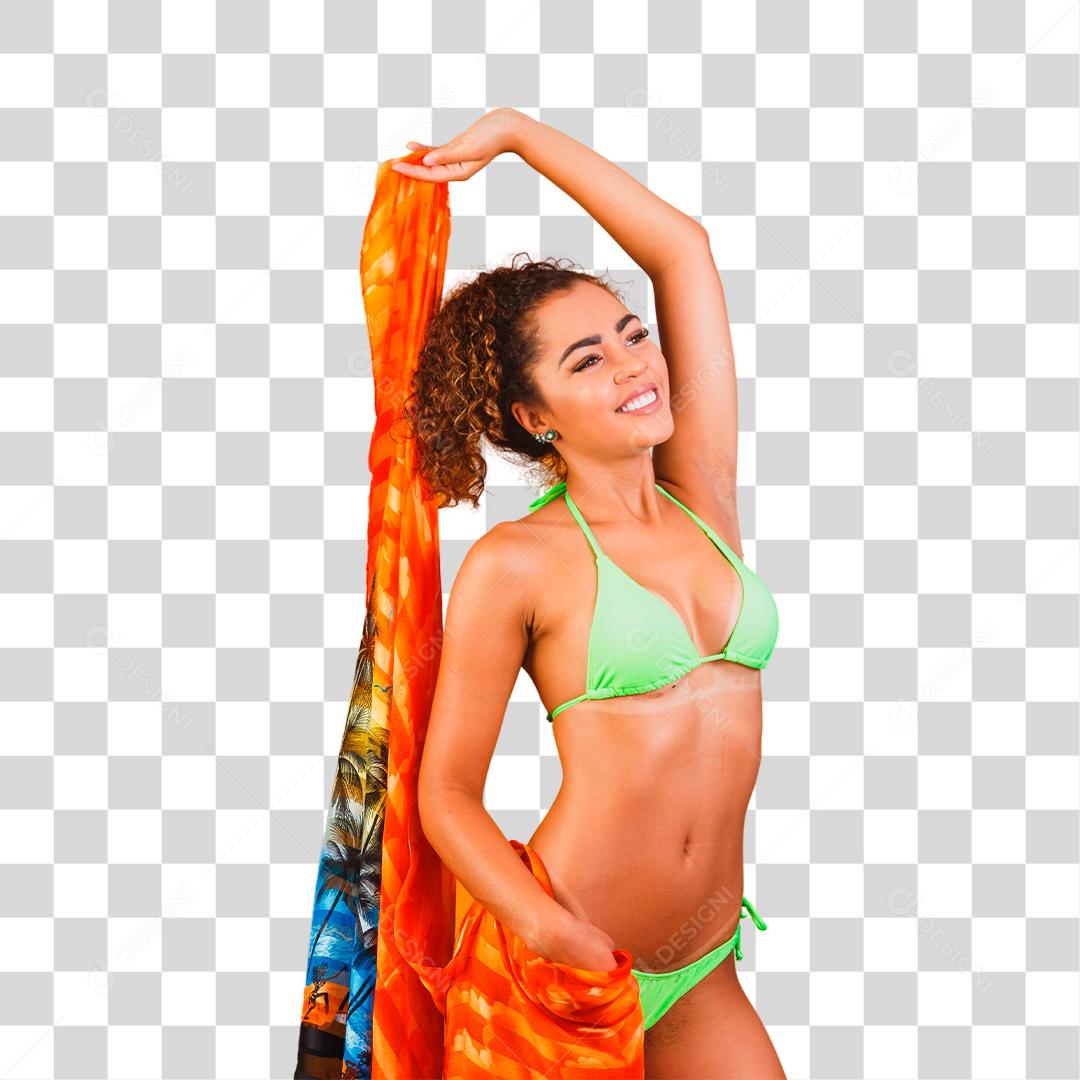 Mulher com roupa de praia biquíni verde