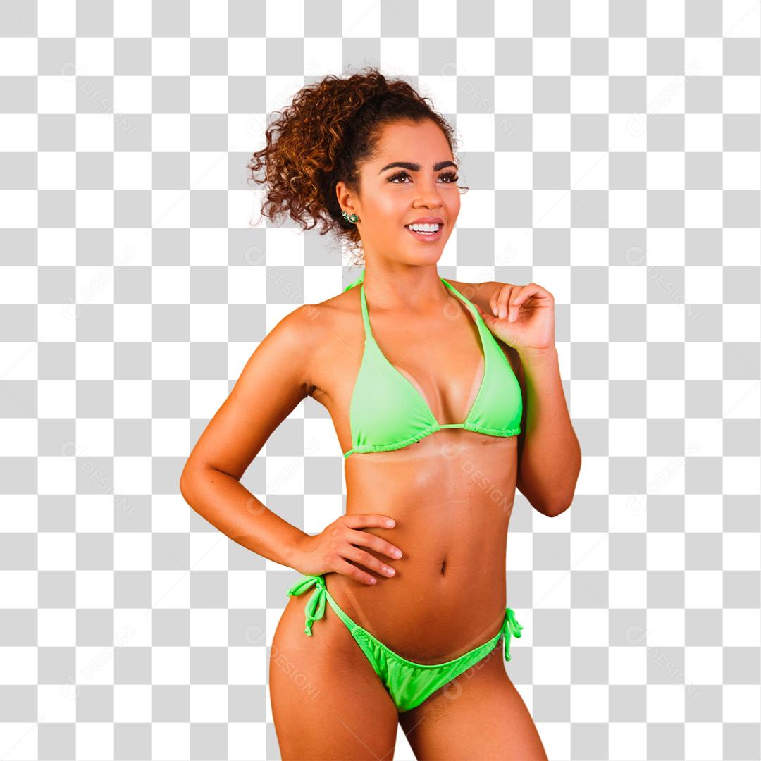 Mulher com roupa de praia biquíni verde