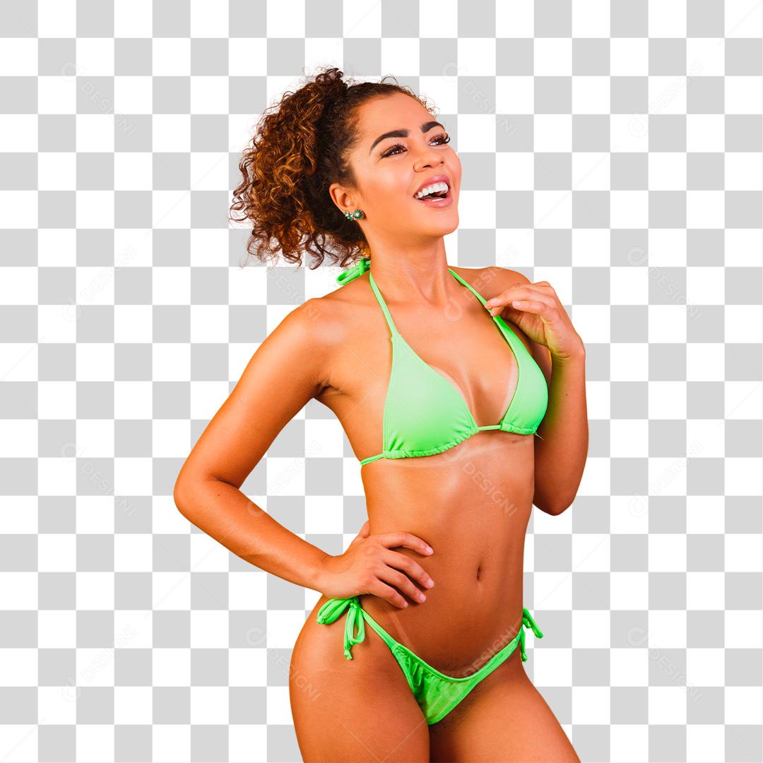 Mulher com roupa de praia biquíni verde