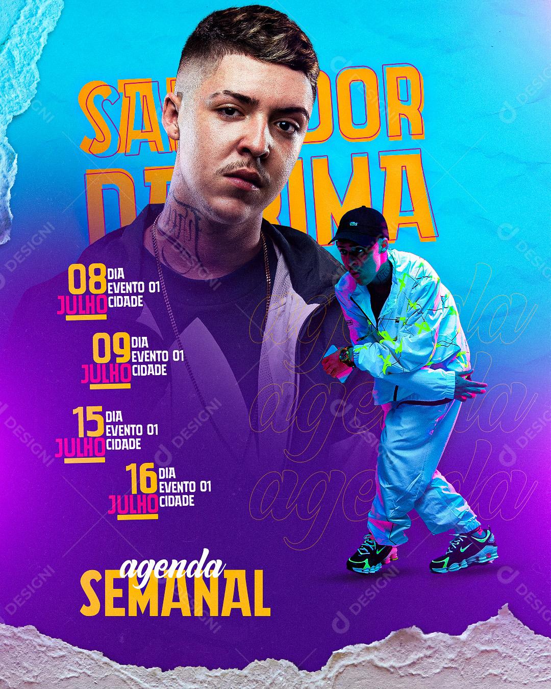 Flyer Agenda Semanal MC Salvador da Rima Social Media PSD Editável