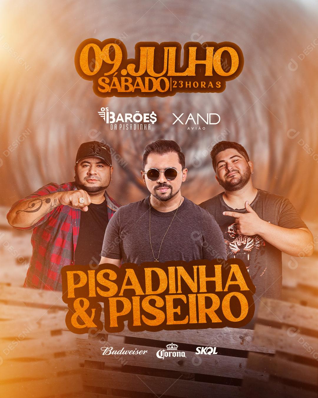Flyer Pisadinha e Piseiro Barões da Pisadinha e Xand Avião Social Media PSD Editável