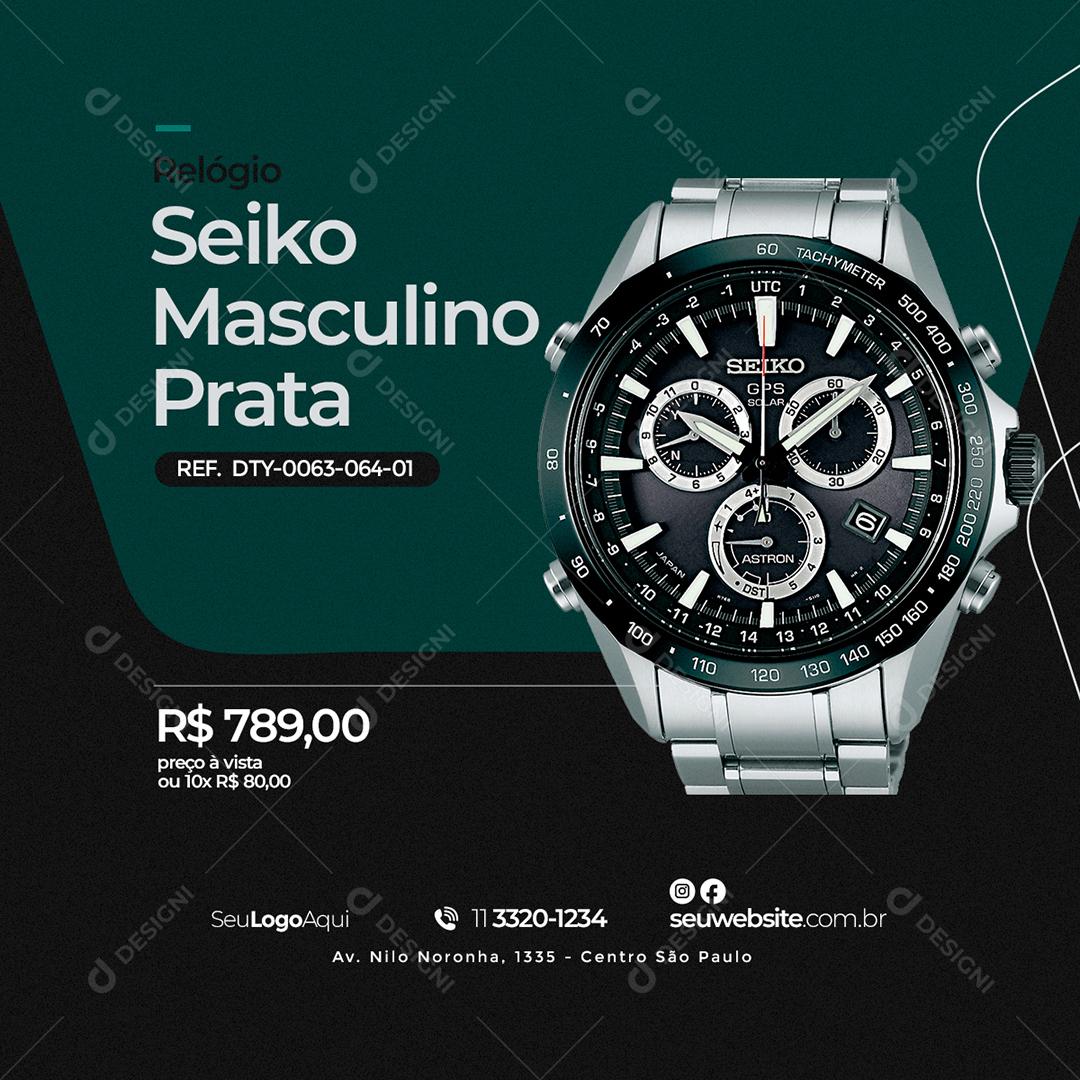 Social Media Relógio Seiko Masculino Prata PSD Editável