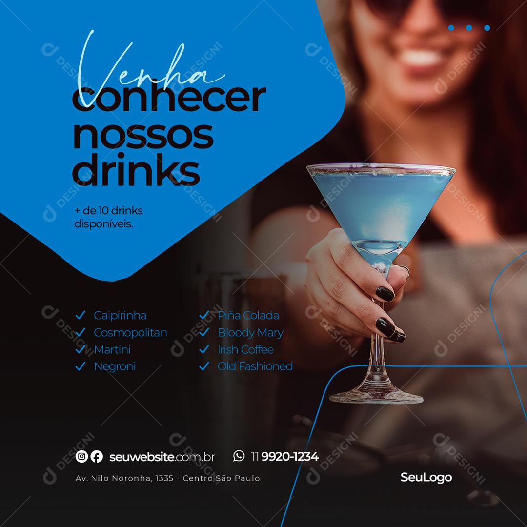 Social Media Venha Conhecer Nossos Drinks Bar Distribuidora PSD Editável