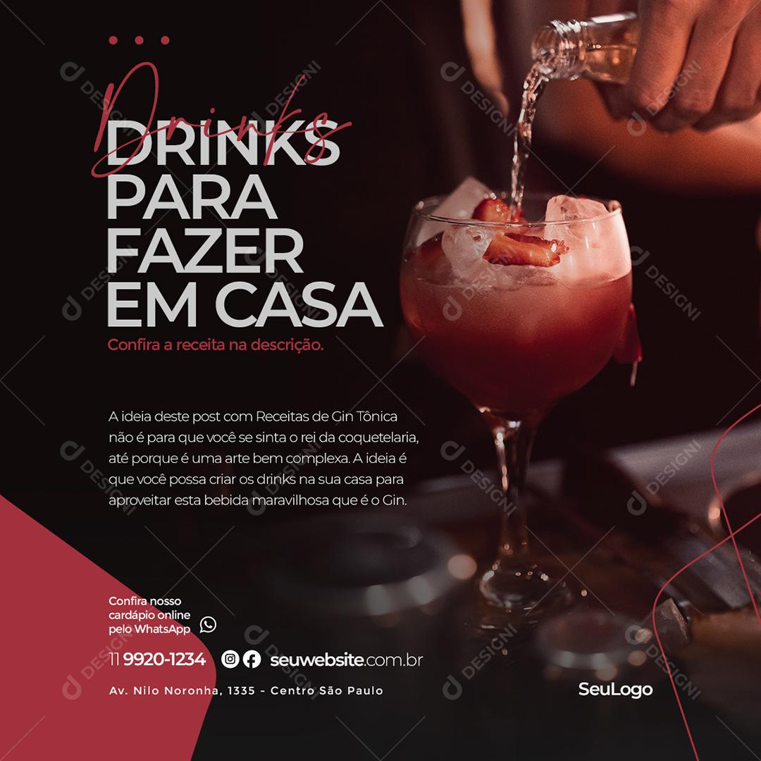 Social Media Drinks para Fazer em Casa Bar Distribuidora PSD Editável