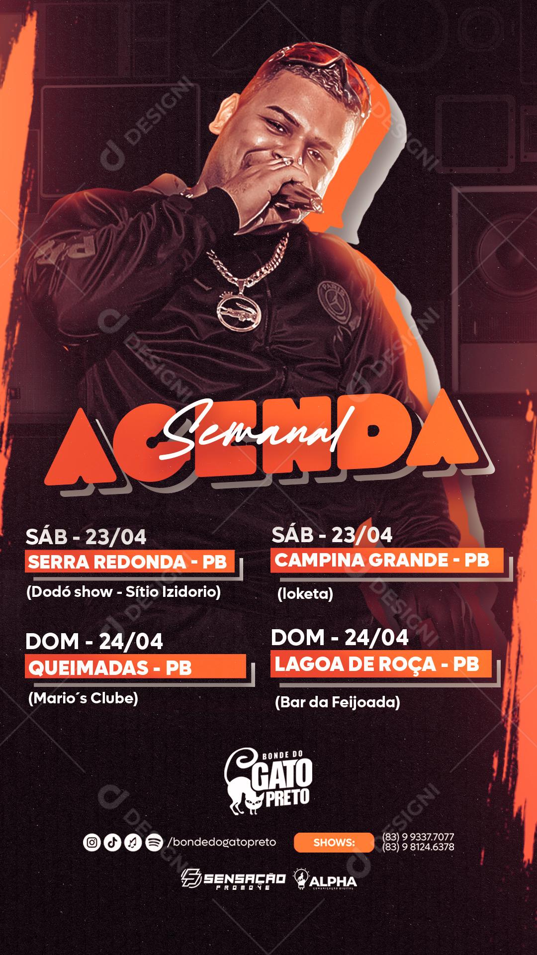 Story Agenda Semanal Bonde do Gato Preto Flyer Social Media PSD Editável