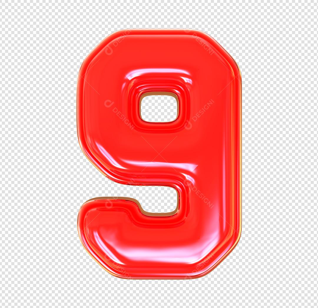 Número 3D 9 Vermelho Elemento Para composição PSD