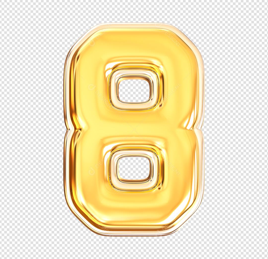 Número 3D 8 Dourado Elemento Para composição PSD