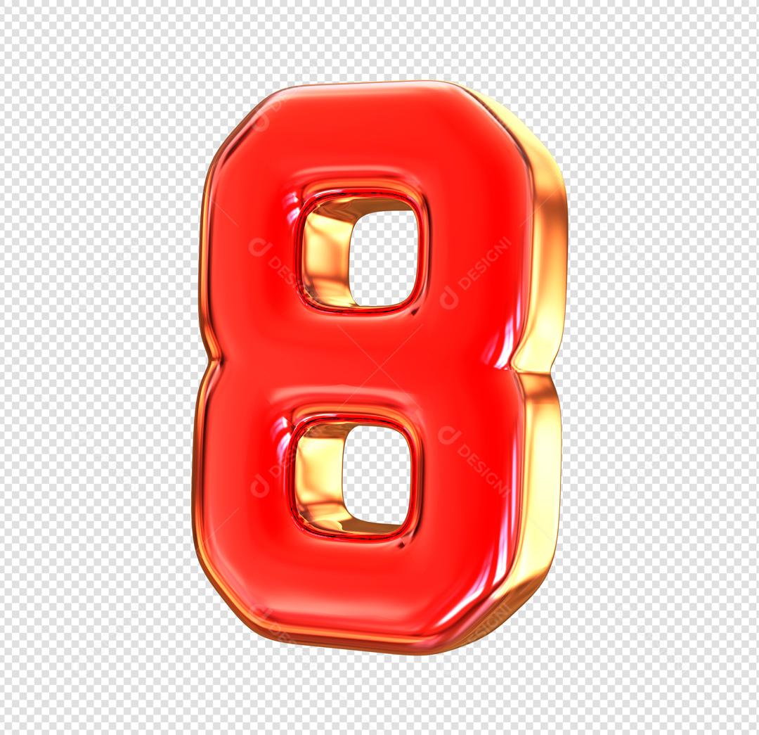 Número 3D 8 Vermelho e Dourado Elemento Para composição PSD