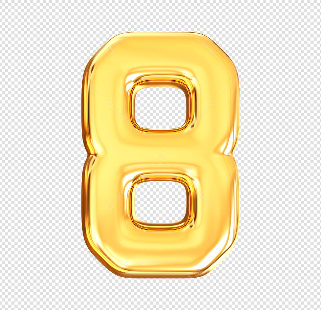 Número 3D 8 Dourado Elemento Para composição PSD