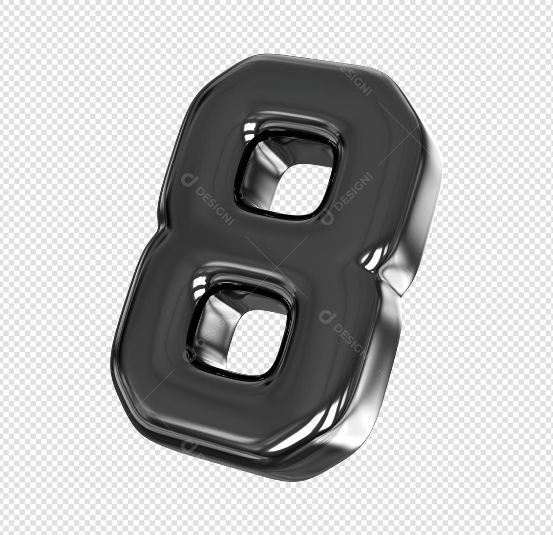 Número 3D 8 Preto Elemento Para composição PSD