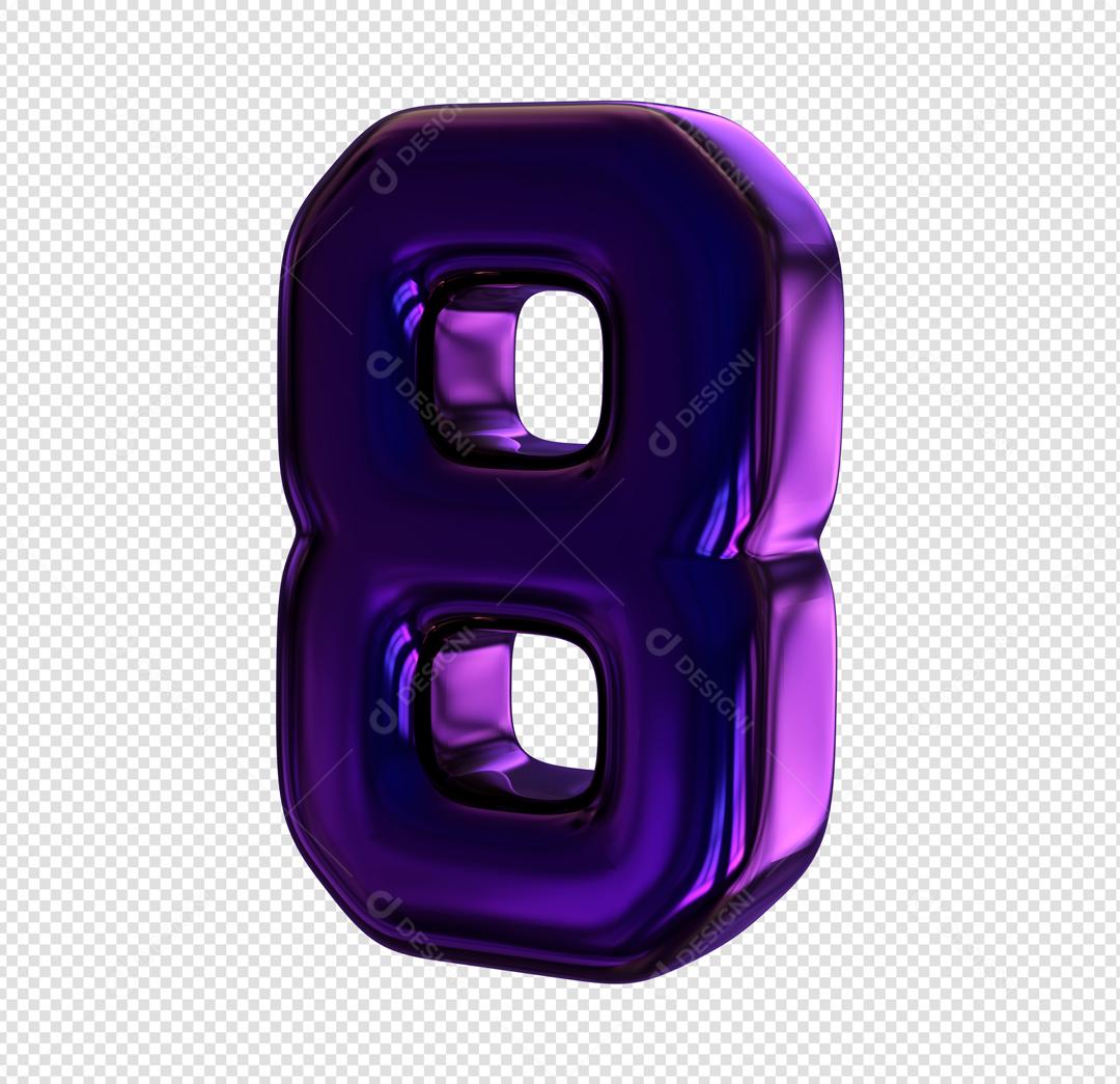 Número 3D 8 Roxo Elemento Para composição PSD