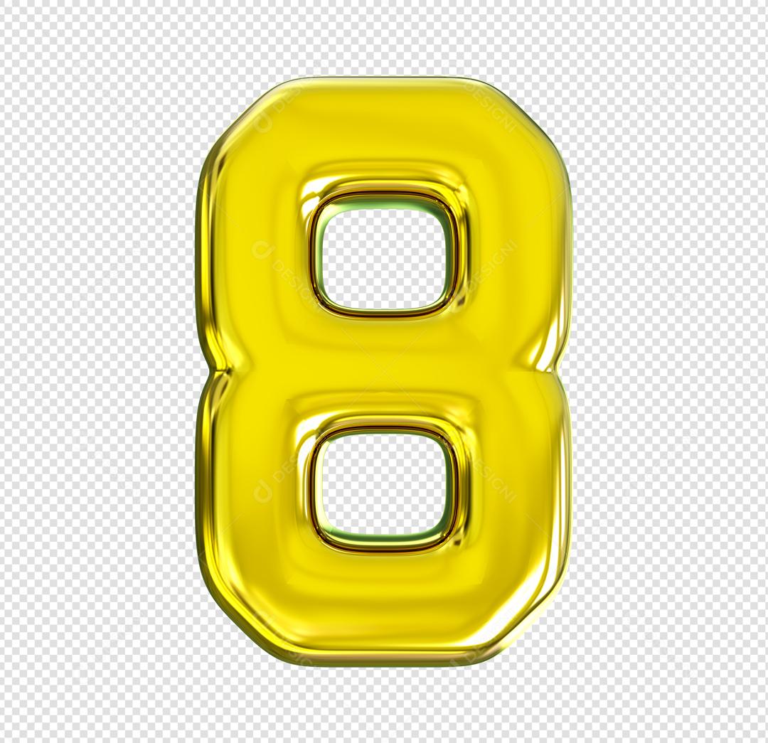 Número 3D 8 Amarelo Elemento Para composição PSD
