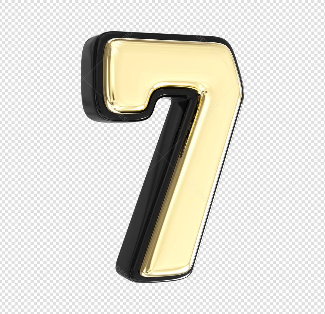 Número 3D 7 Dourado e Preto Elemento Para composição PSD