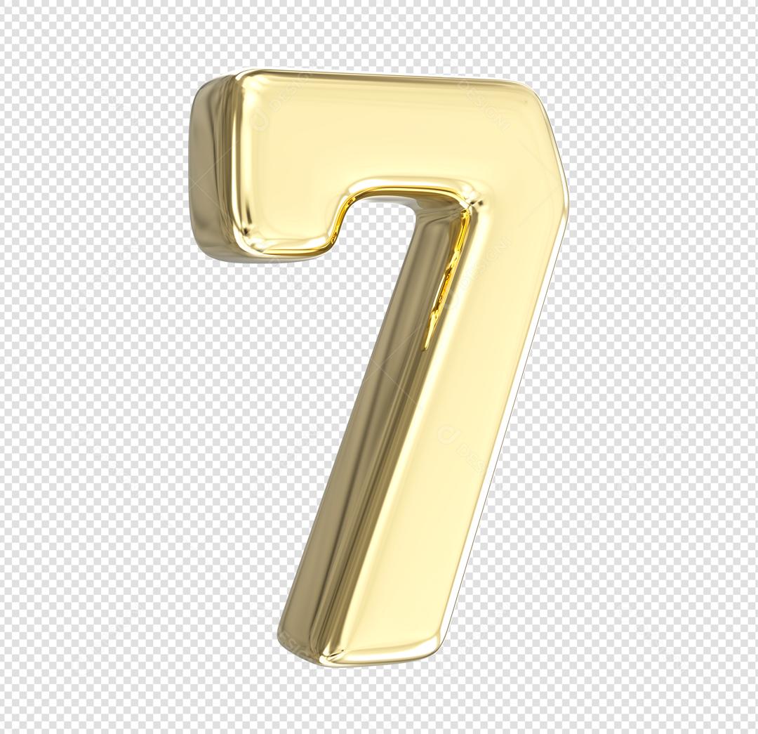 Número 3D 7 Dourado Elemento Para composição PSD