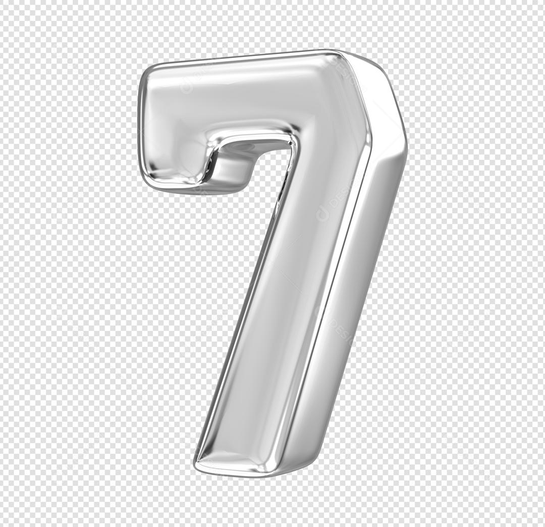 Número 3D 7 Prata Elemento Para composição PSD