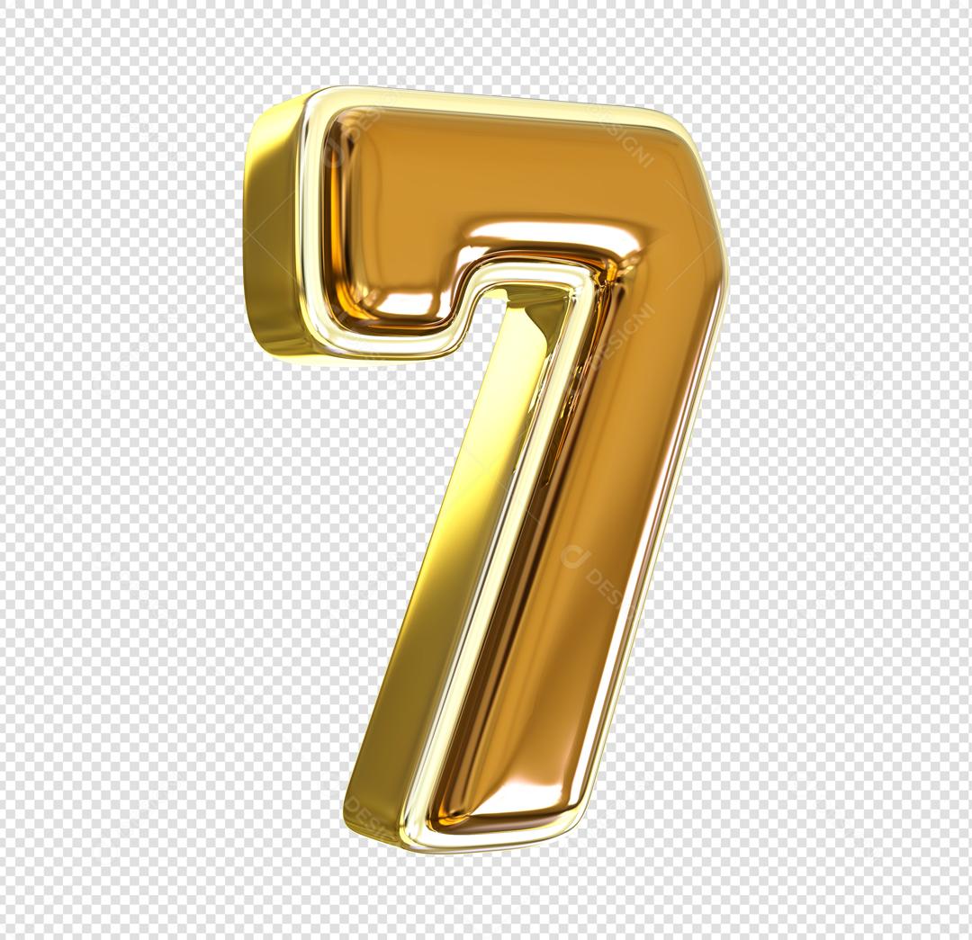 Número 3D 7 Dourado Elemento Para composição PSD