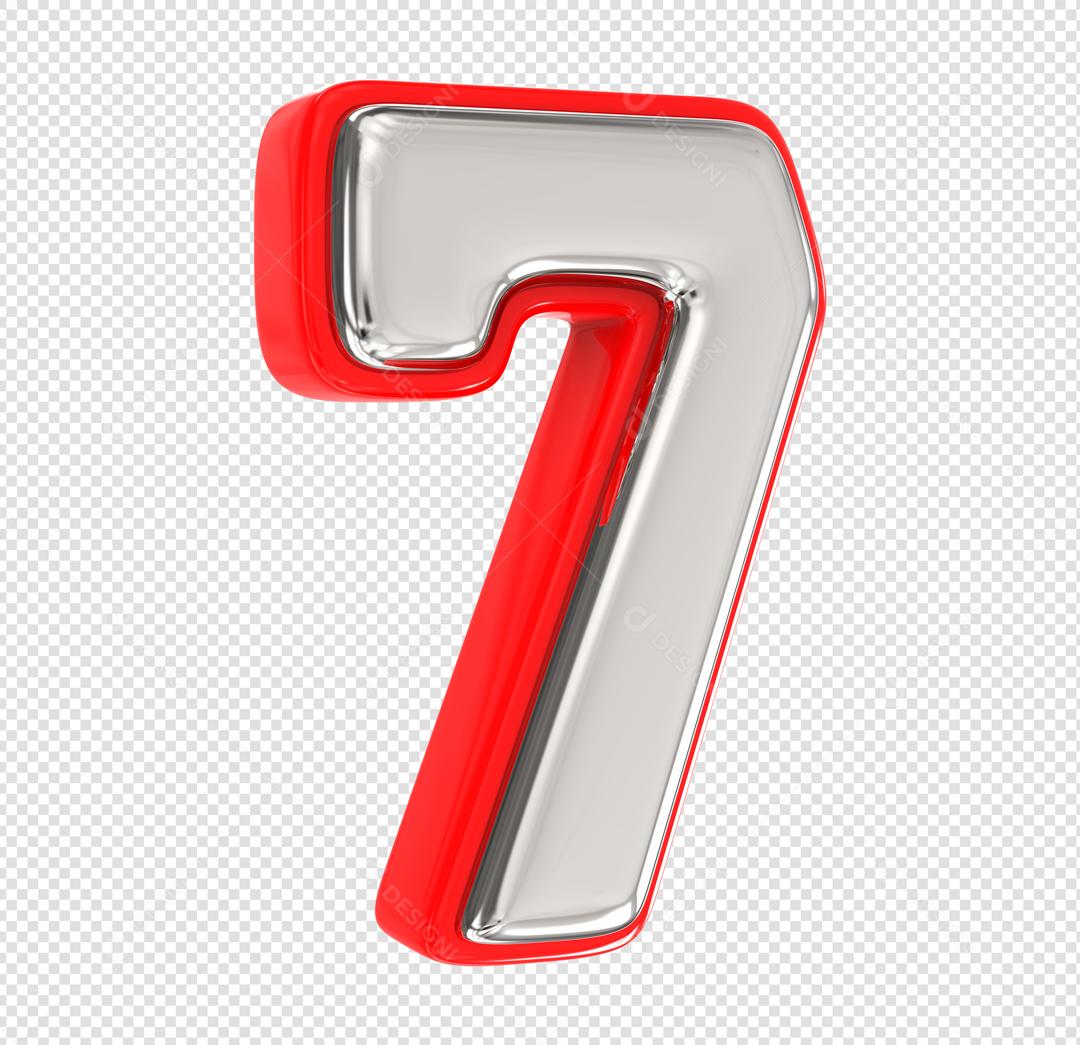 Número 3D 7 Prata e Vermelho Elemento Para composição PSD