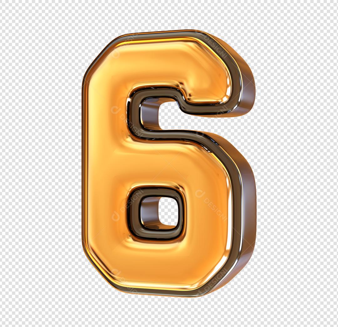 Número 3D 6 Dourado Elemento Para composição PSD