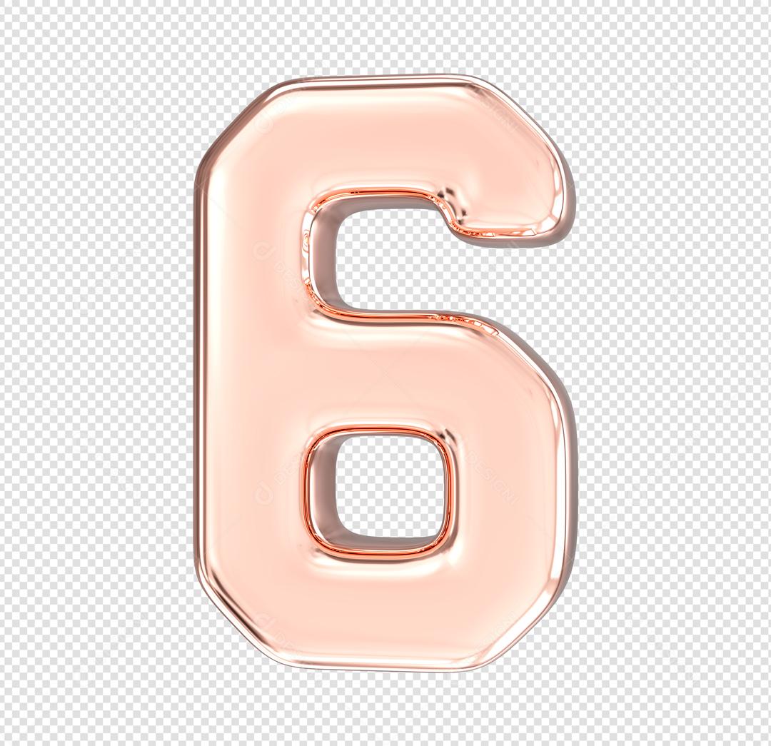 Número 3D 6 Rosa Claro Elemento Para composição PSD