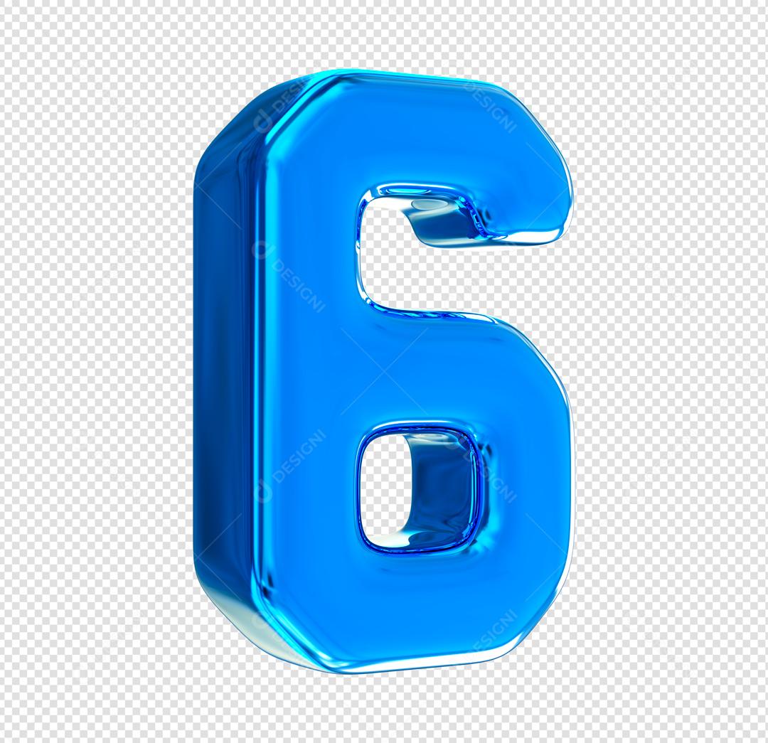 Número 3D 6 Azul Elemento Para composição PSD