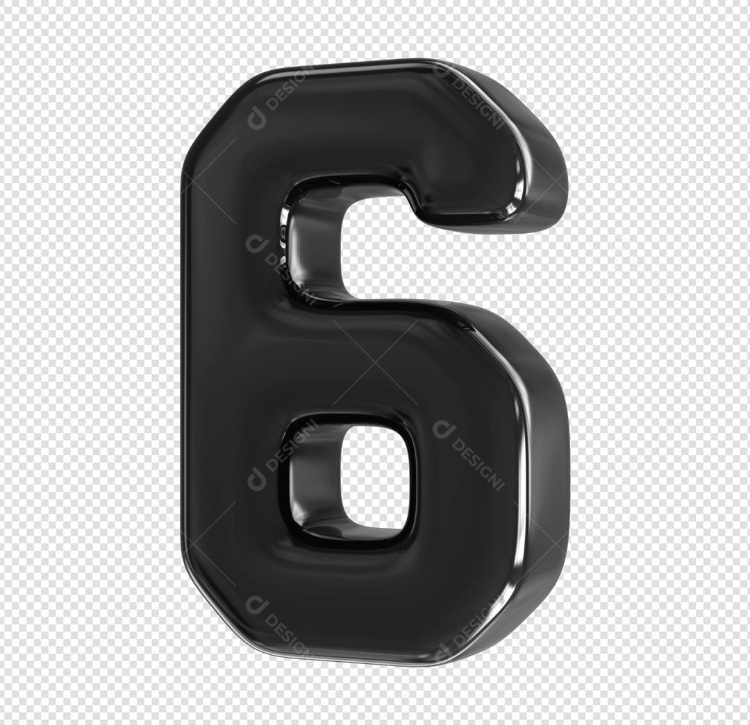 Número 3D 6 Preto e Prata Elemento Para composição PSD