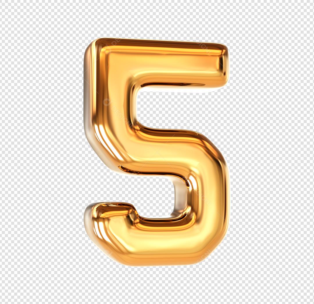 Número 3D 5 Dourado Elemento Para composição PSD