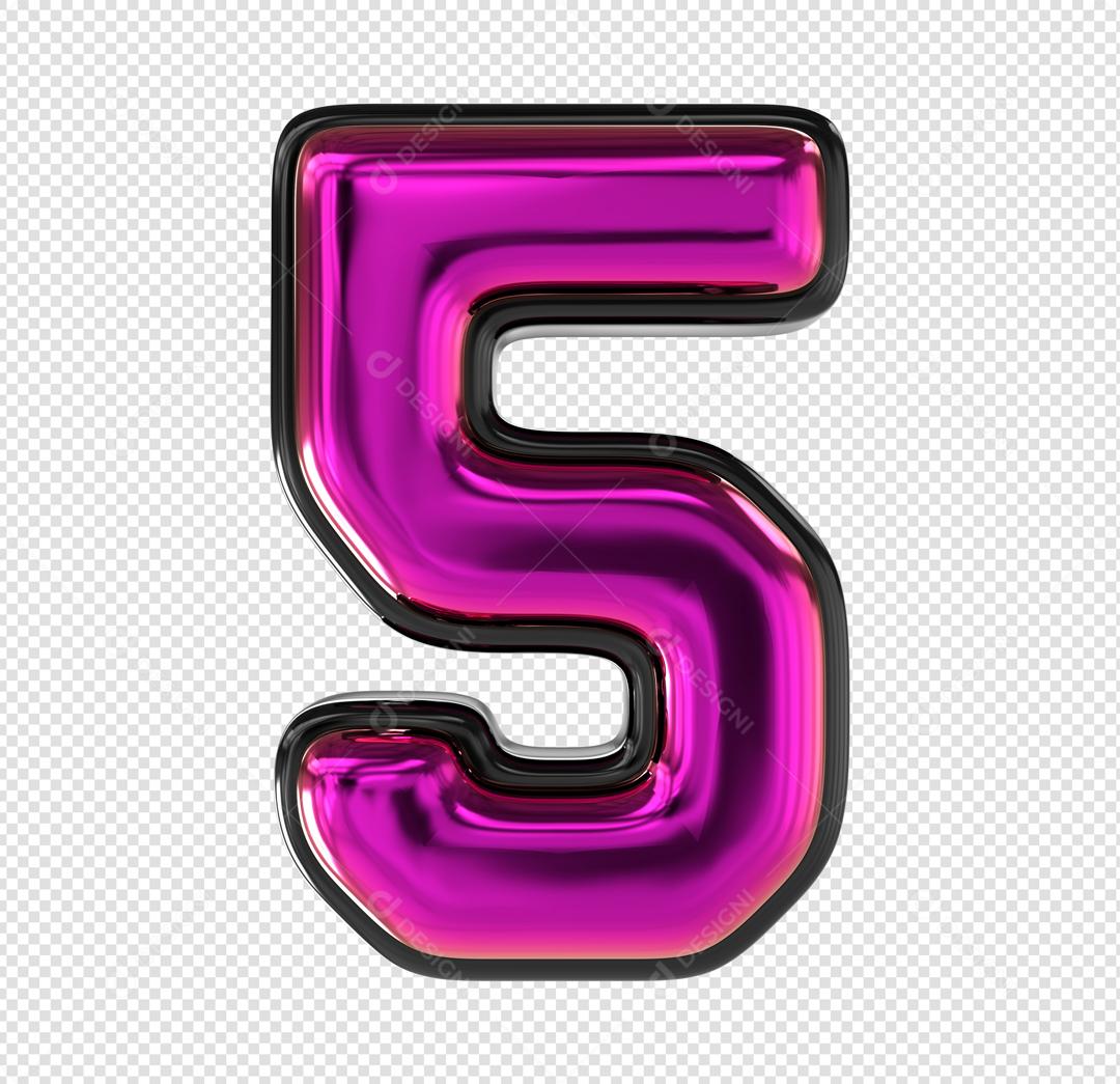 Número 3D 5 Rosa e Preto Elemento Para composição PSD