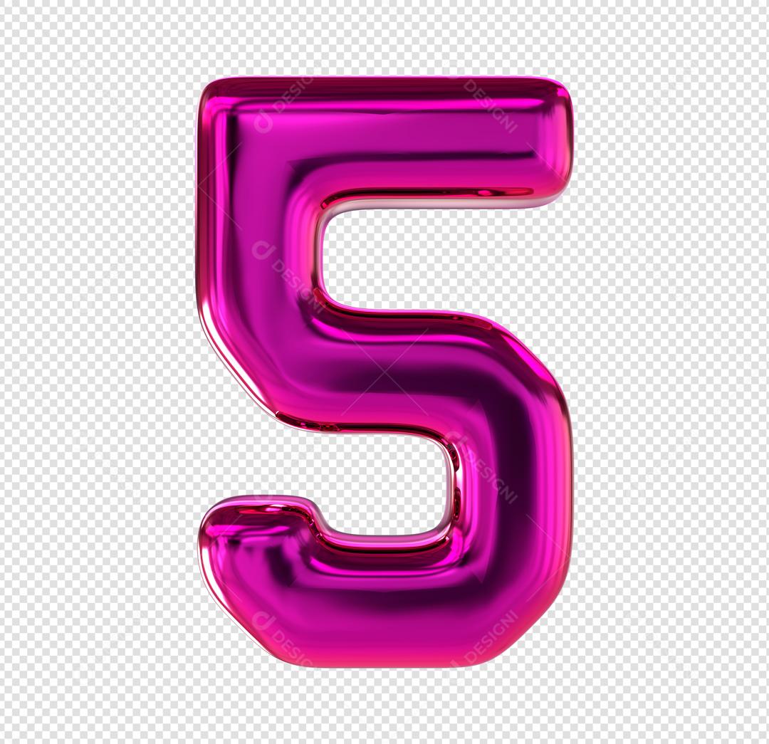 3D Number 5 Pink Element For Composition PSD