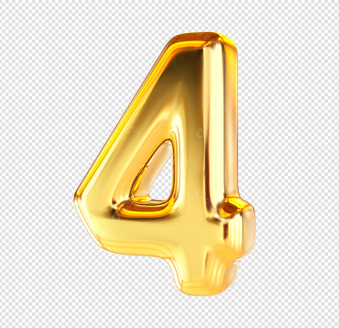 Número 3D 4 Dourado Elemento Para composição PSD
