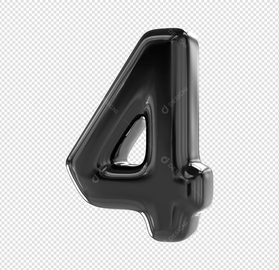 Número 3D 4 Preto Elemento Para composição PSD