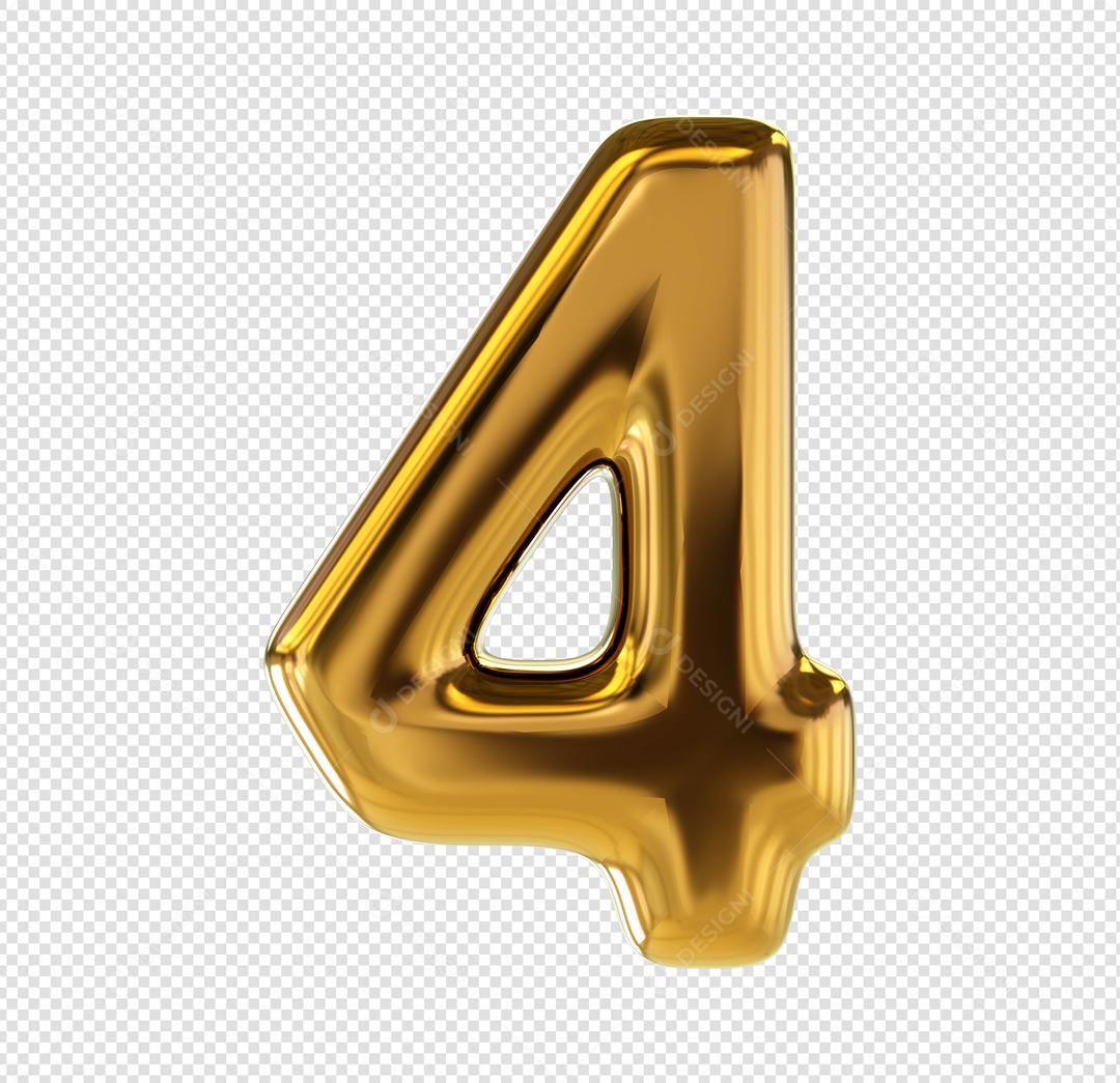 Número 3D 4 Dourado Elemento Para composição PSD