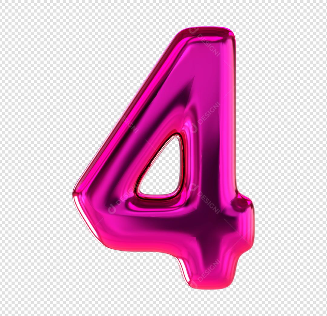 Número 3D 4 Rosa Elemento Para composição PSD