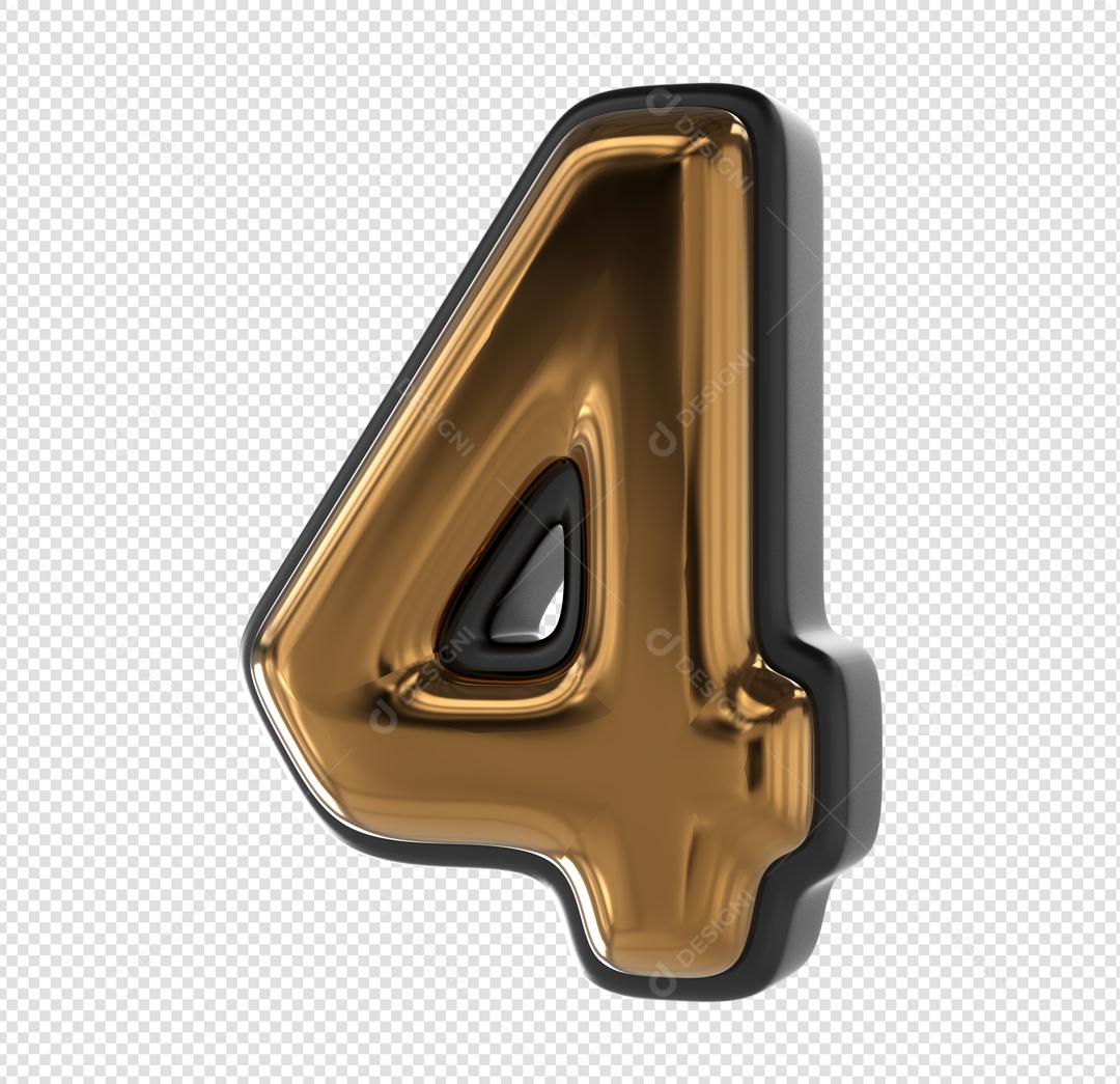 Número 3D 4 Dourado e Preto Elemento Para composição PSD