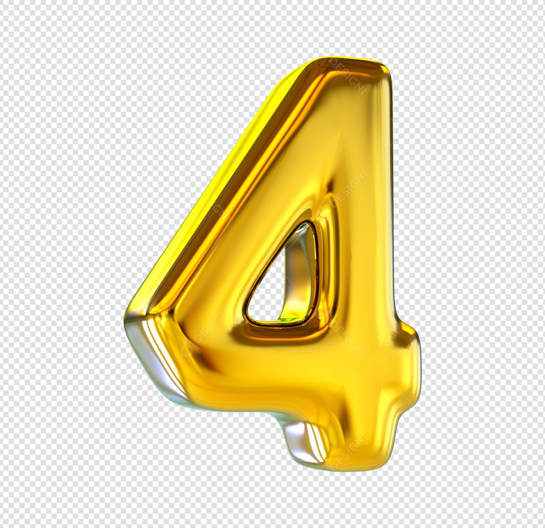 Número 3D 4 Dourado Elemento Para composição PSD