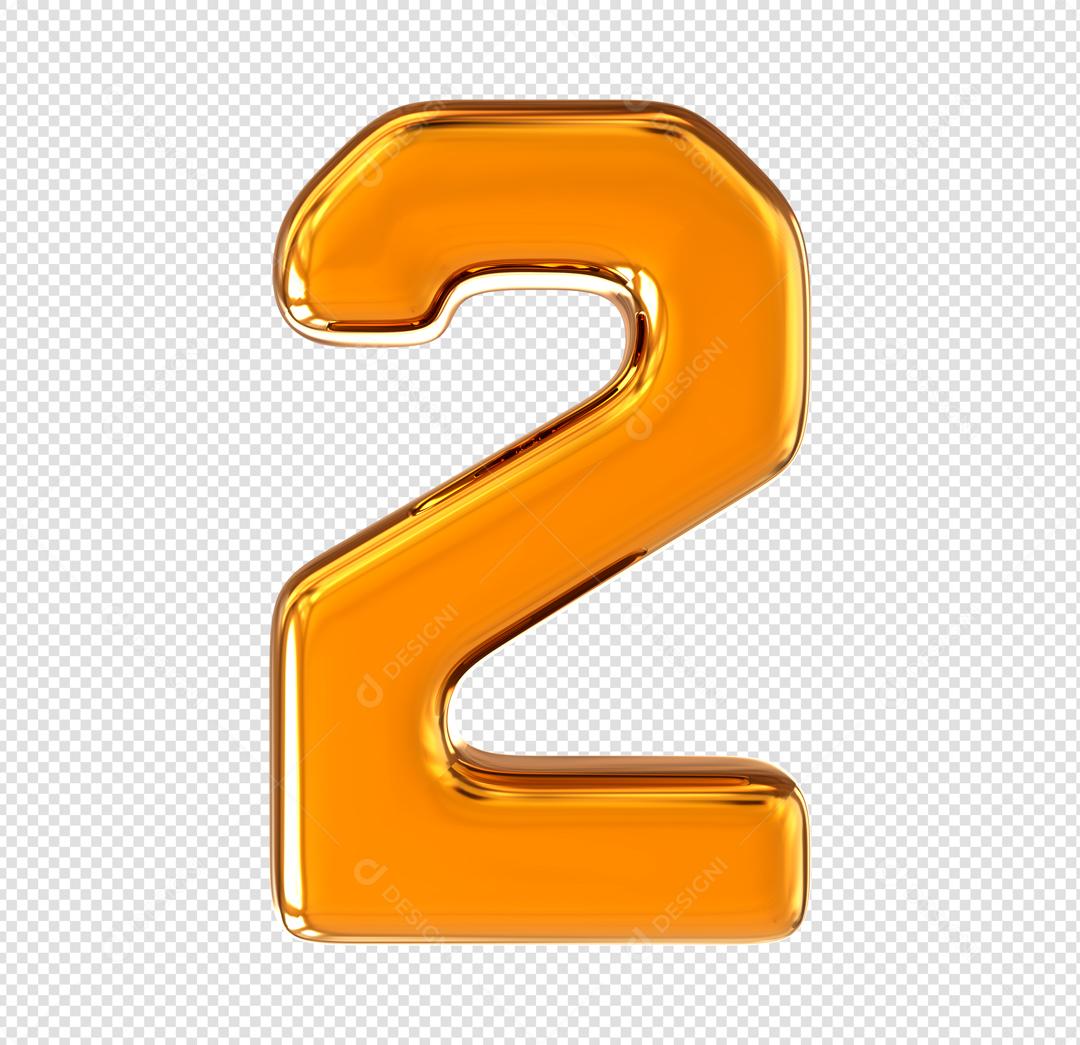 Número 3D 2 Laranjado Elemento Para composição PSD