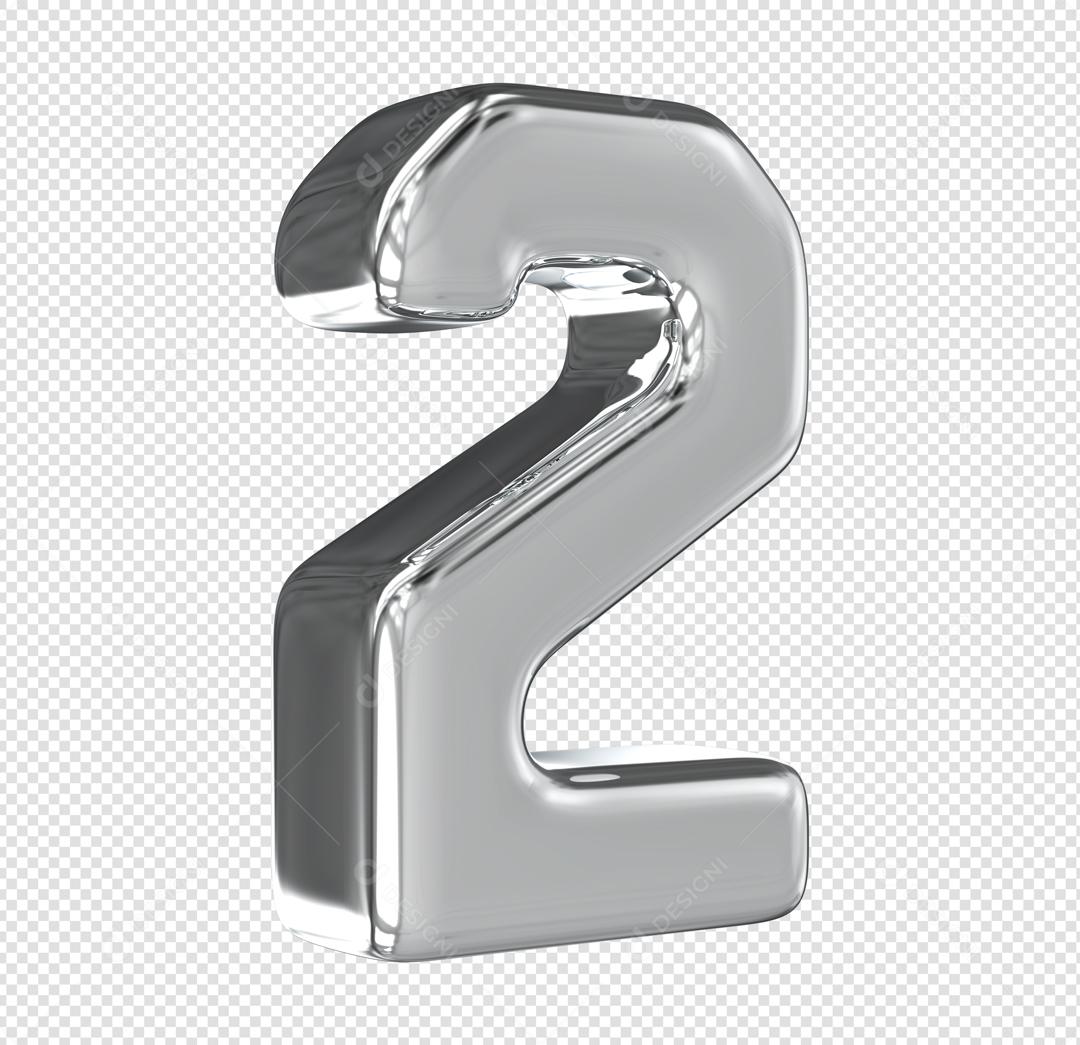 Número 3D 2 Prata Elemento Para composição PSD