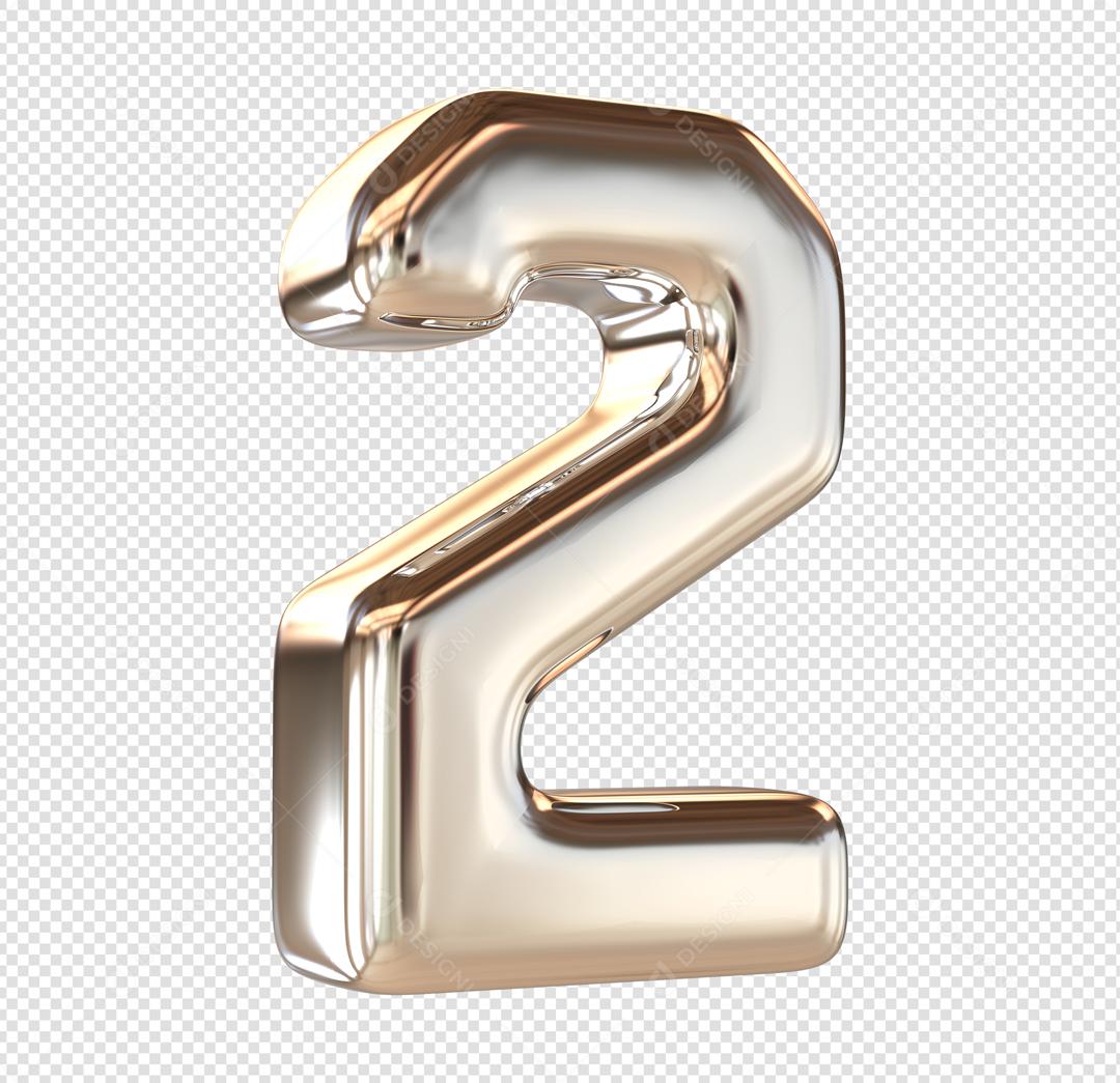 Número 3D 2 Prata Elemento Para composição PSD