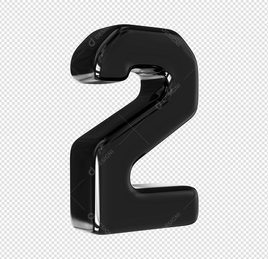 Número 3D 2 Preto Elemento Para composição PSD
