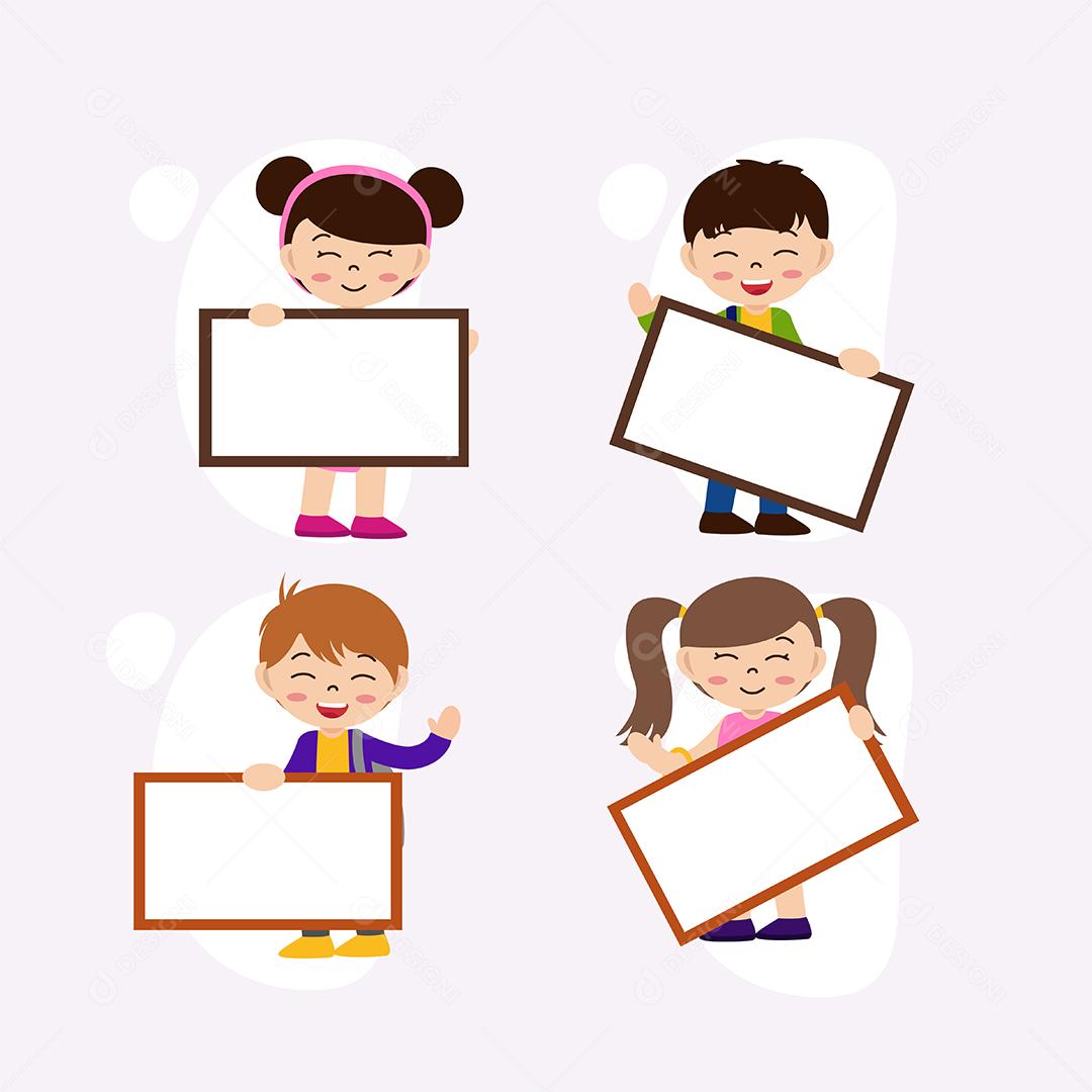 Conjunto de crianças segurando quadro em branco Vetor EPS