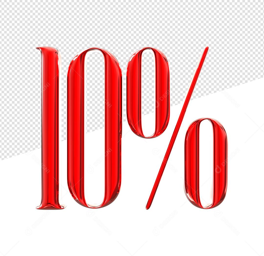Número 3D 10% Vermelho Elemento Para Composição PSD