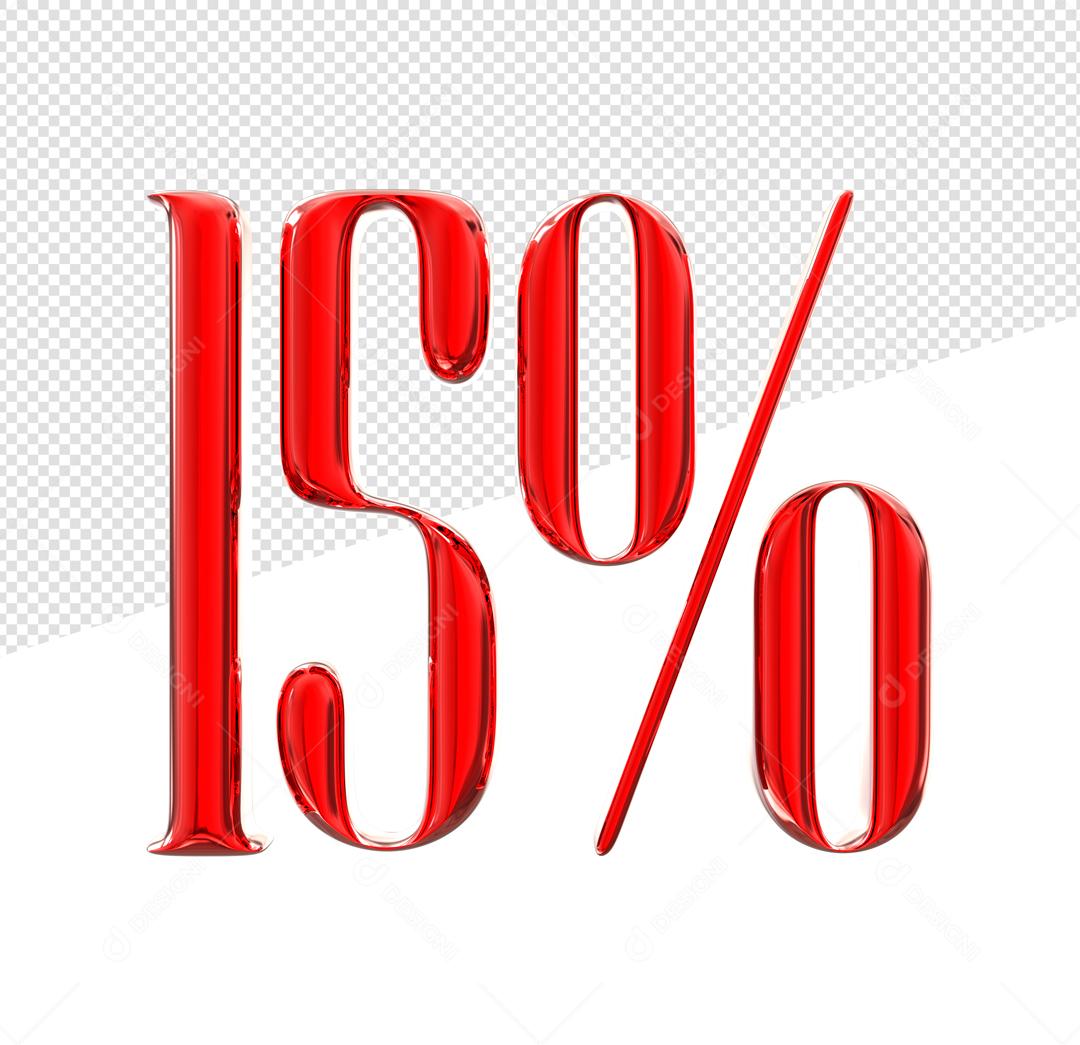 Número 3D 15% Vermelho Elemento Para Composição PSD