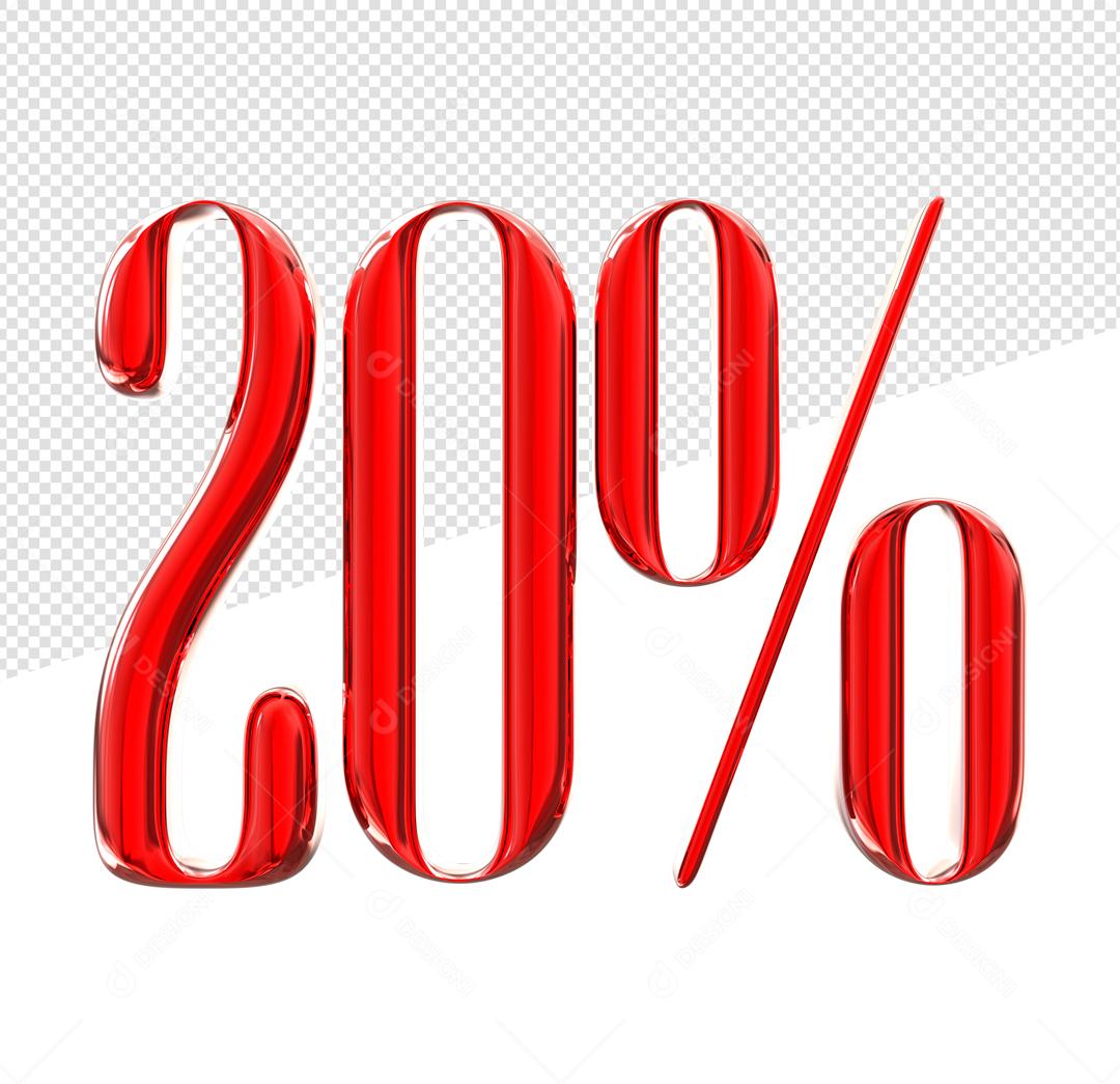 Número 3D 20% Vermelho Elemento Para Composição PSD
