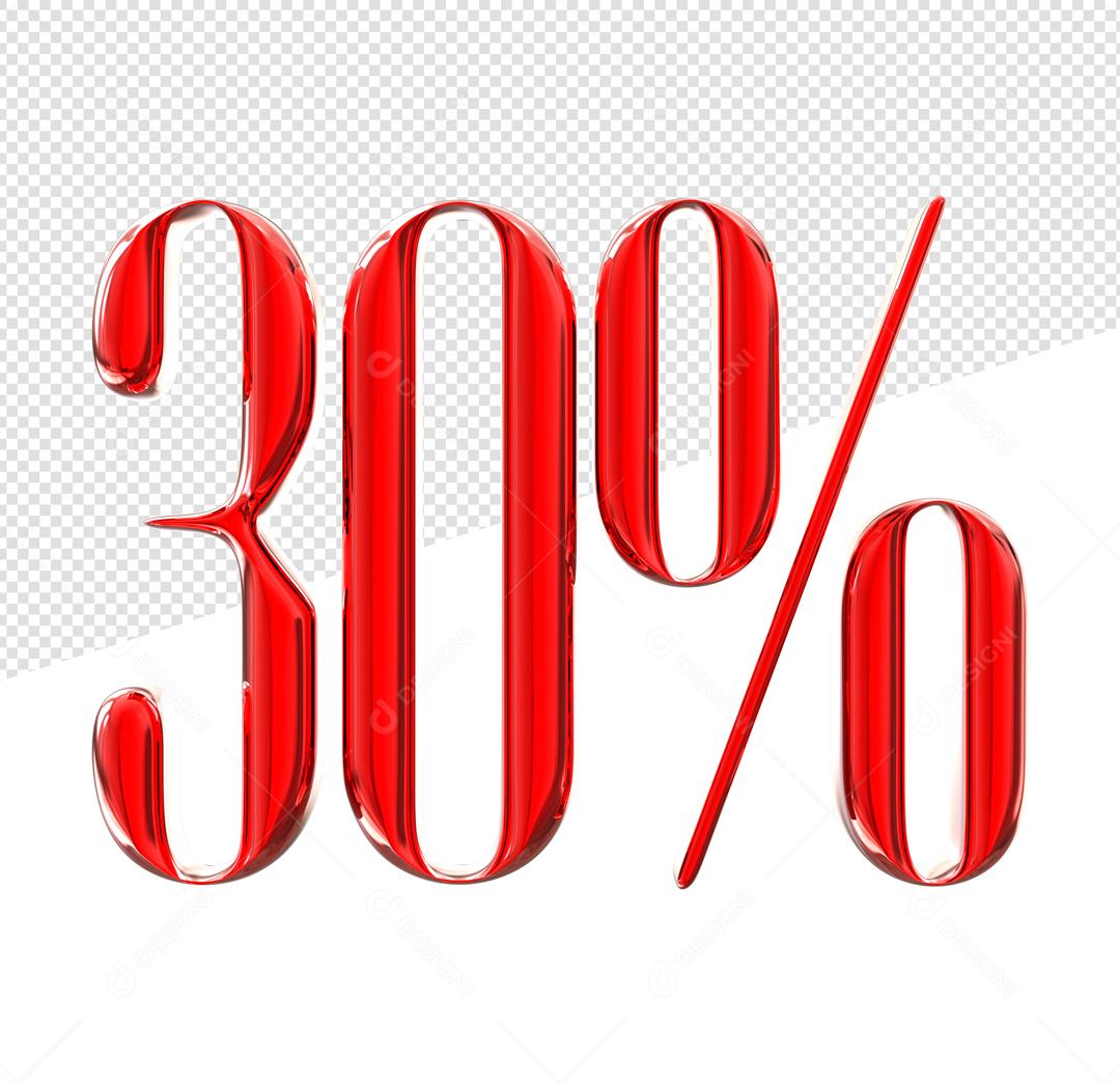 Número 3D 30% Vermelho Elemento Para Composição PSD