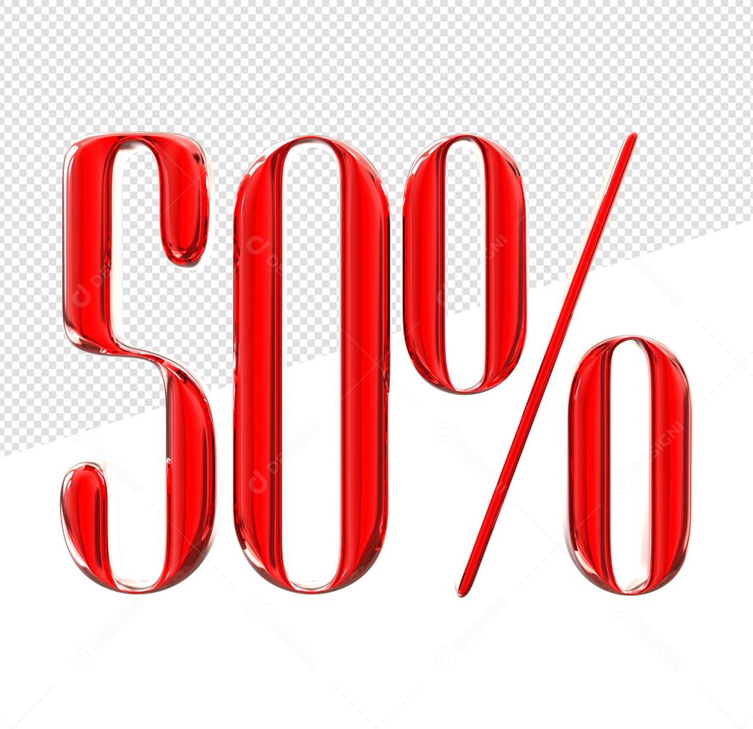 Número 3D 50% Vermelho Elemento Para Composição PSD