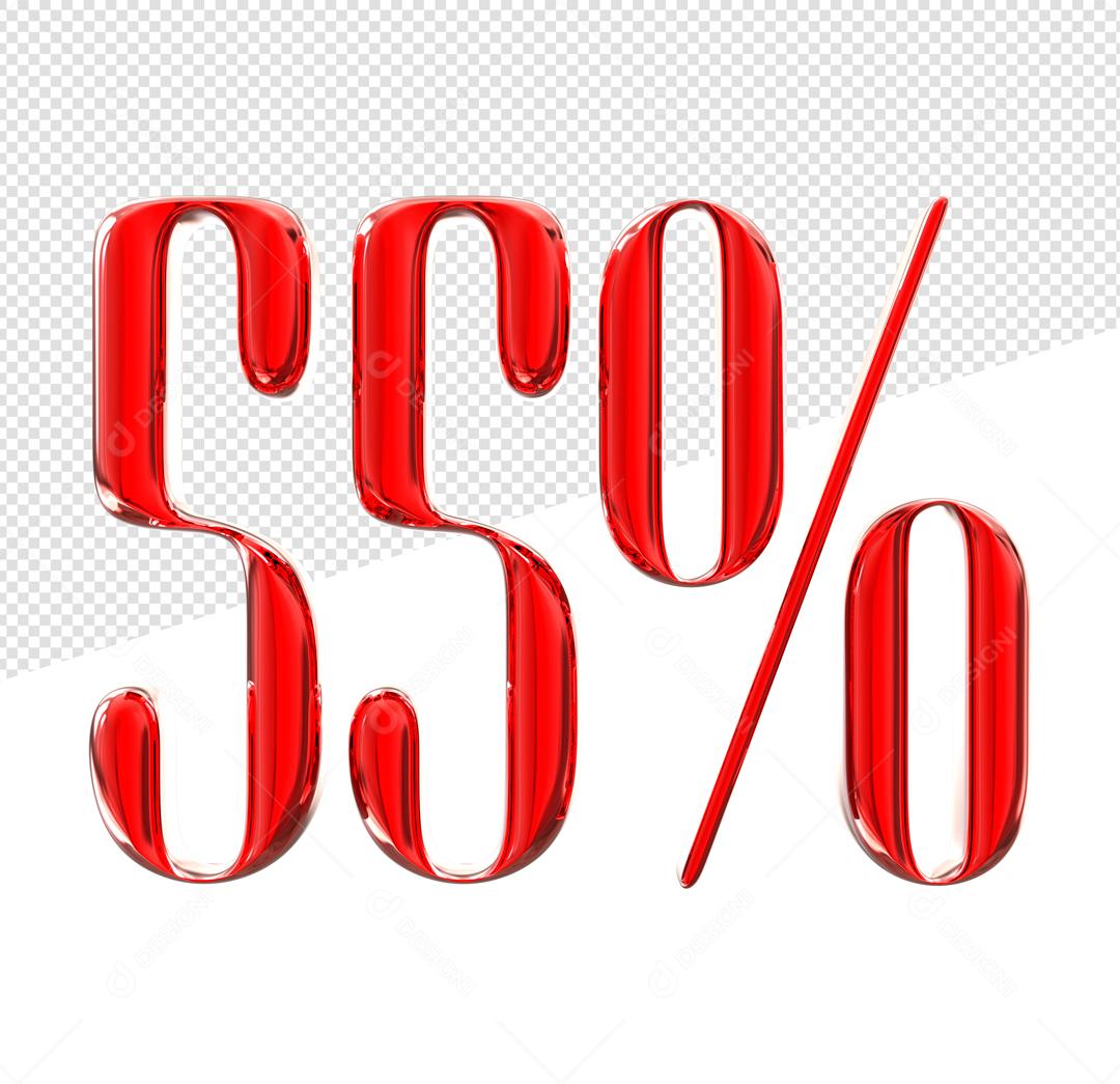 Número 3D 55% Vermelho Elemento Para Composição PSD